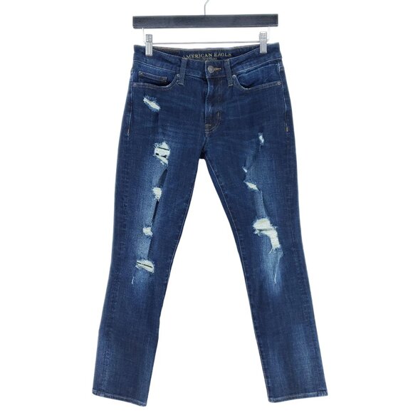 American Eagle Slim Straight Mens Size 28x30 Dark Wash Destroyed Extreme Flex - Picture 1 of 7